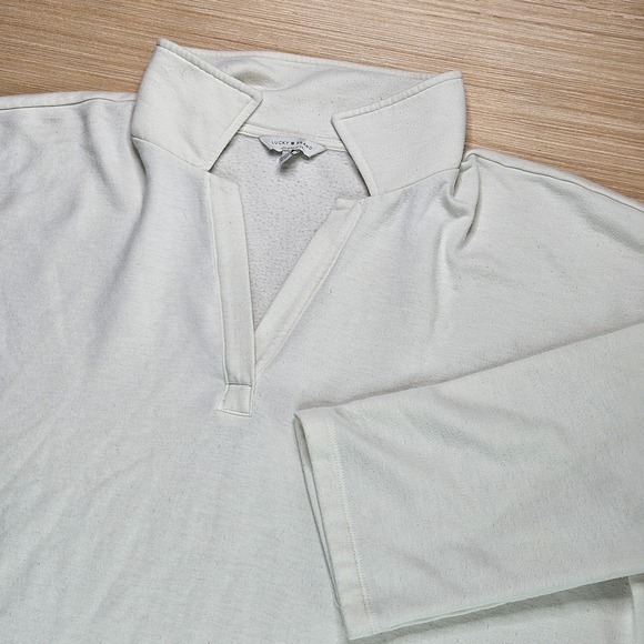 Lucky Brand Womens Top Pullover Mock V Neck Sweatshirt Large L Ivory Casual - Picture 1 of 11